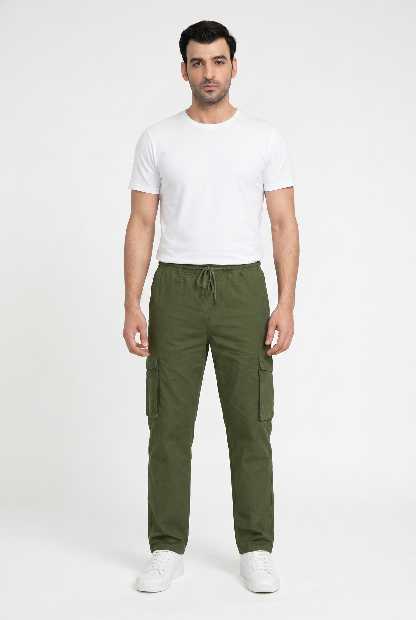 Considered fabric, premium hand-feel — Men's Green Cargo Trousers