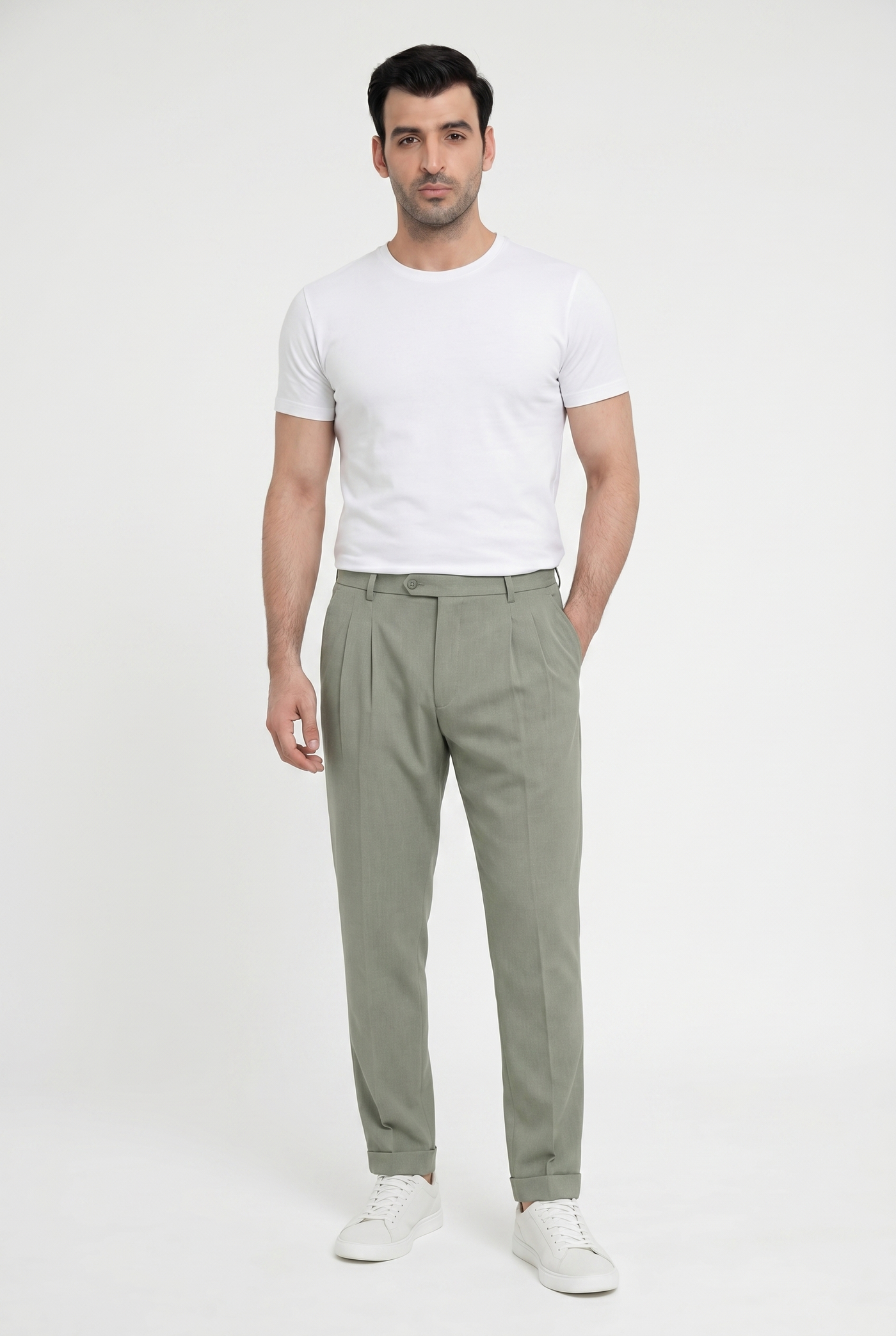 Considered fabric, premium hand-feel — Men's Green Light Pleated Trousers