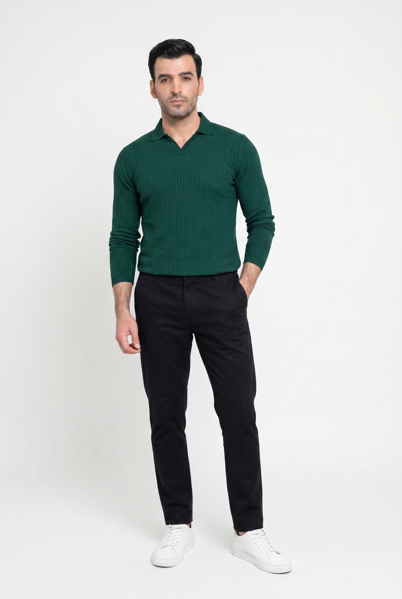 Built to hold its line — Men's Green Full-Sleeve Knitted Polo