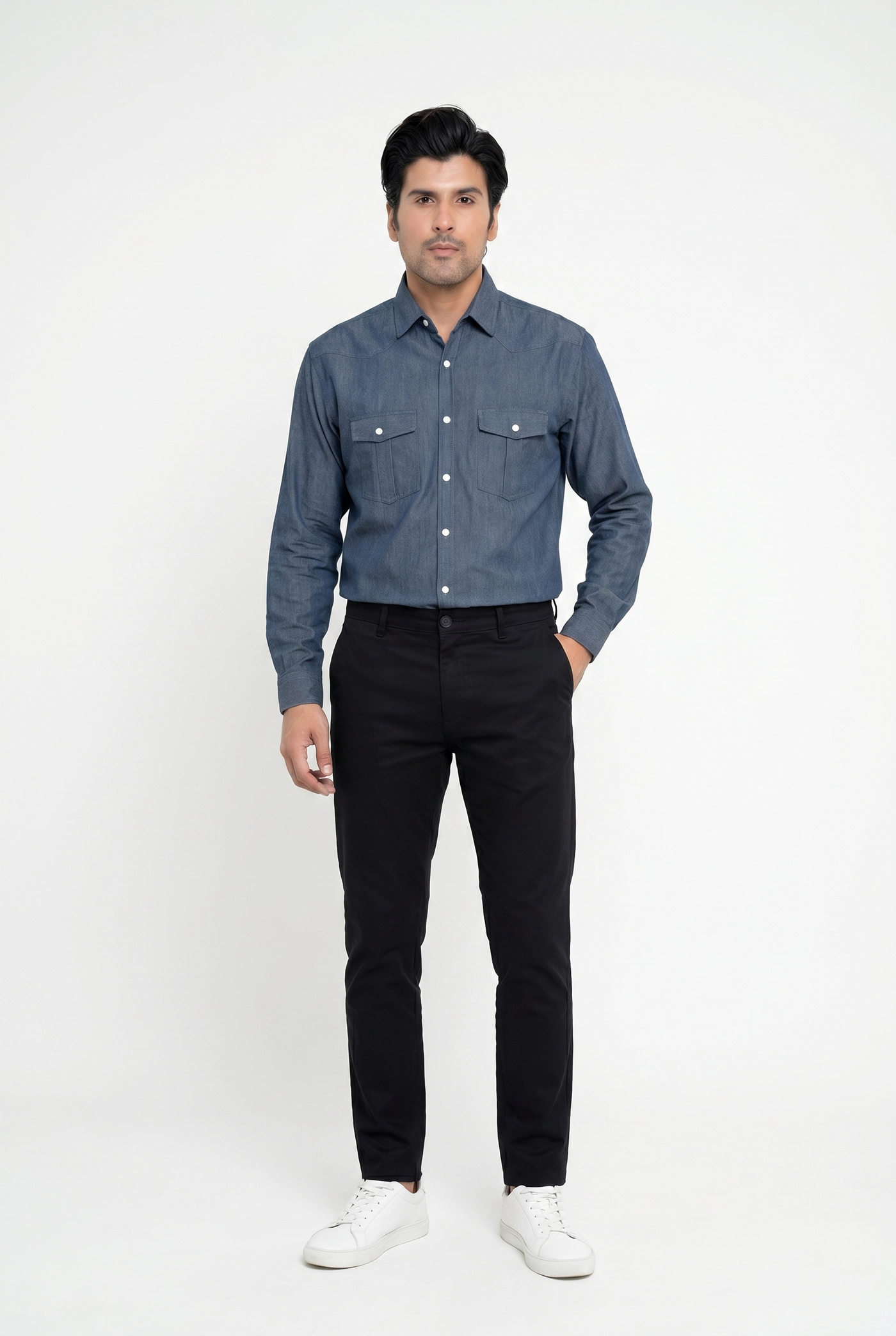 Built to hold its line — Men's Vintage Blue Denim Shirt