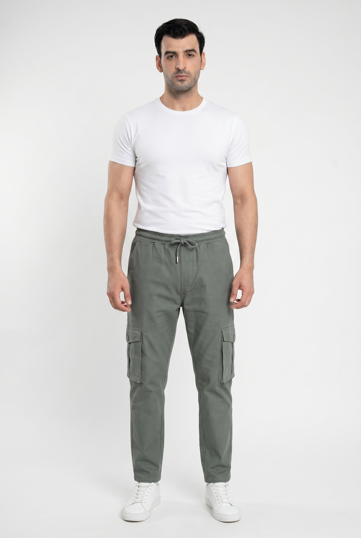 Considered fabric, premium hand-feel — Men's Charcoal Cargo Trousers