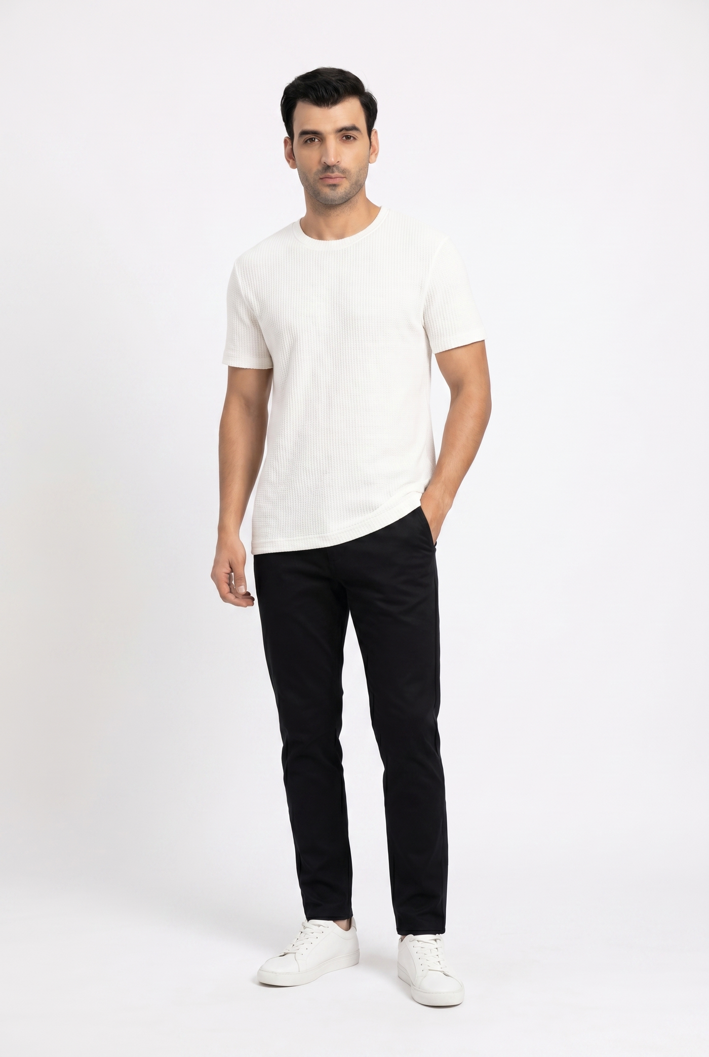 Built to hold its line — Men's Creamy Waffle-Knit Tee