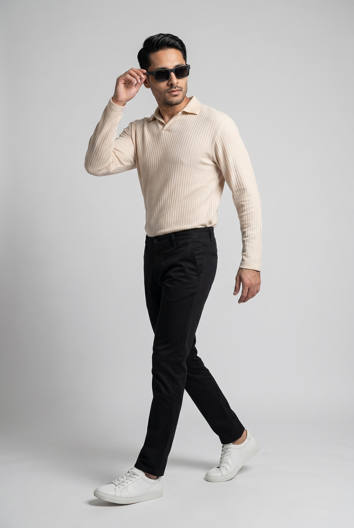 Considered fabric, premium hand-feel — Men's Royal Creamy Full-Sleeve Knitted Polo