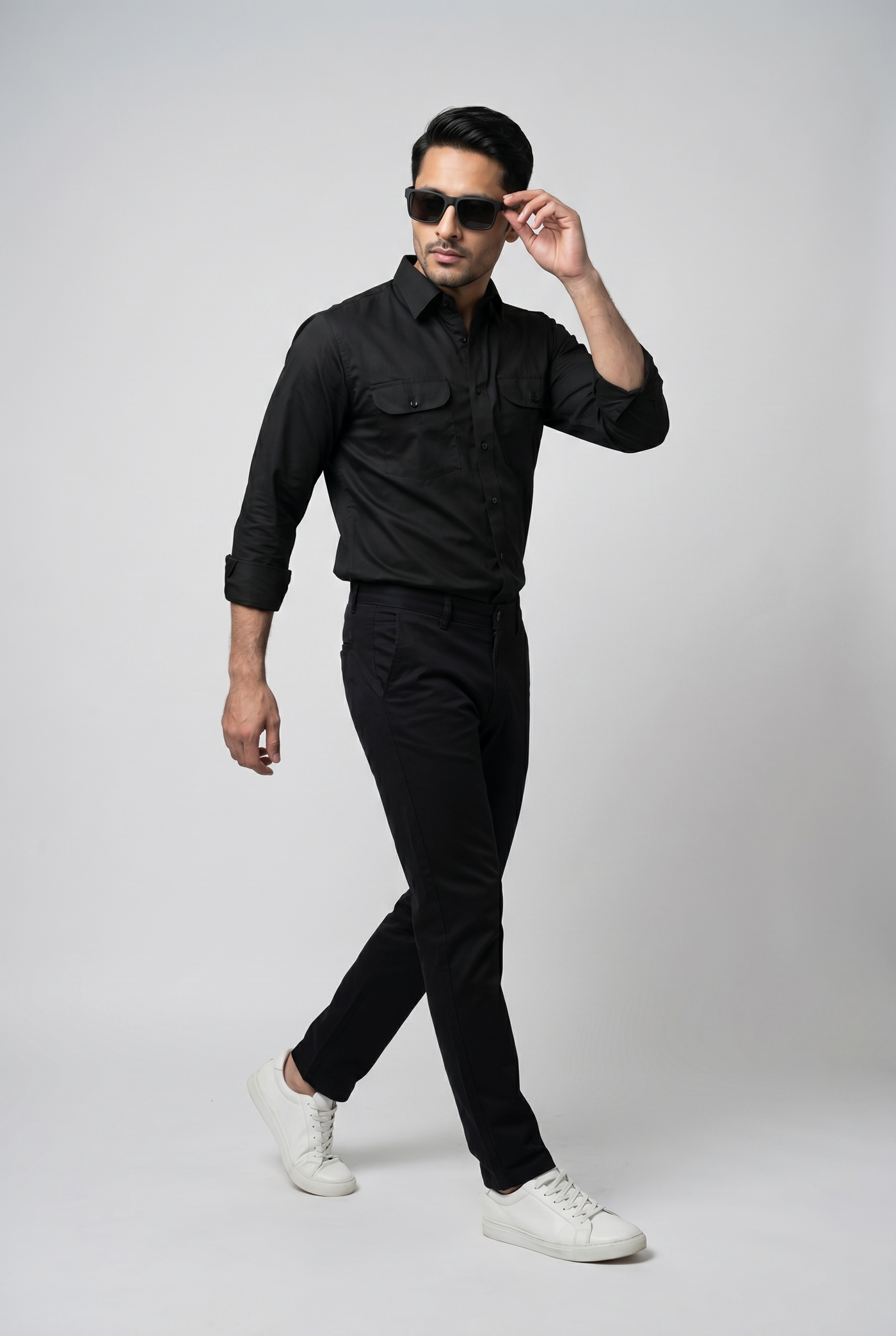 Considered fabric, premium hand-feel — Men's Imperial Black Italian-Collar Double-Pocket Shirt