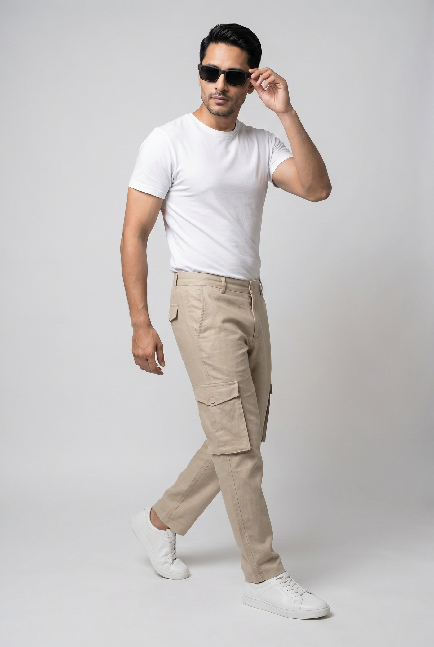 Cut tailored, not tight — Men's Creamy Cargo Trousers