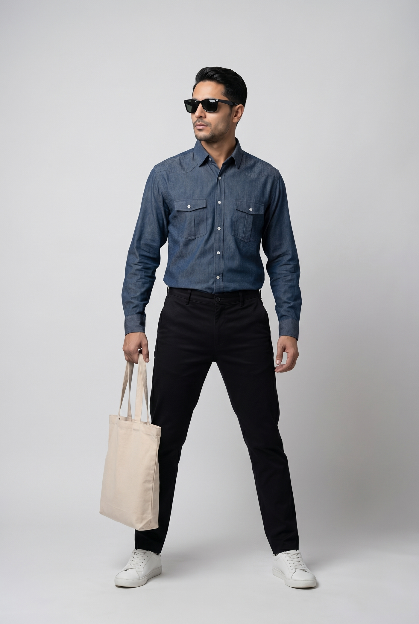 From the office to the evening — Men's Vintage Blue Denim Shirt