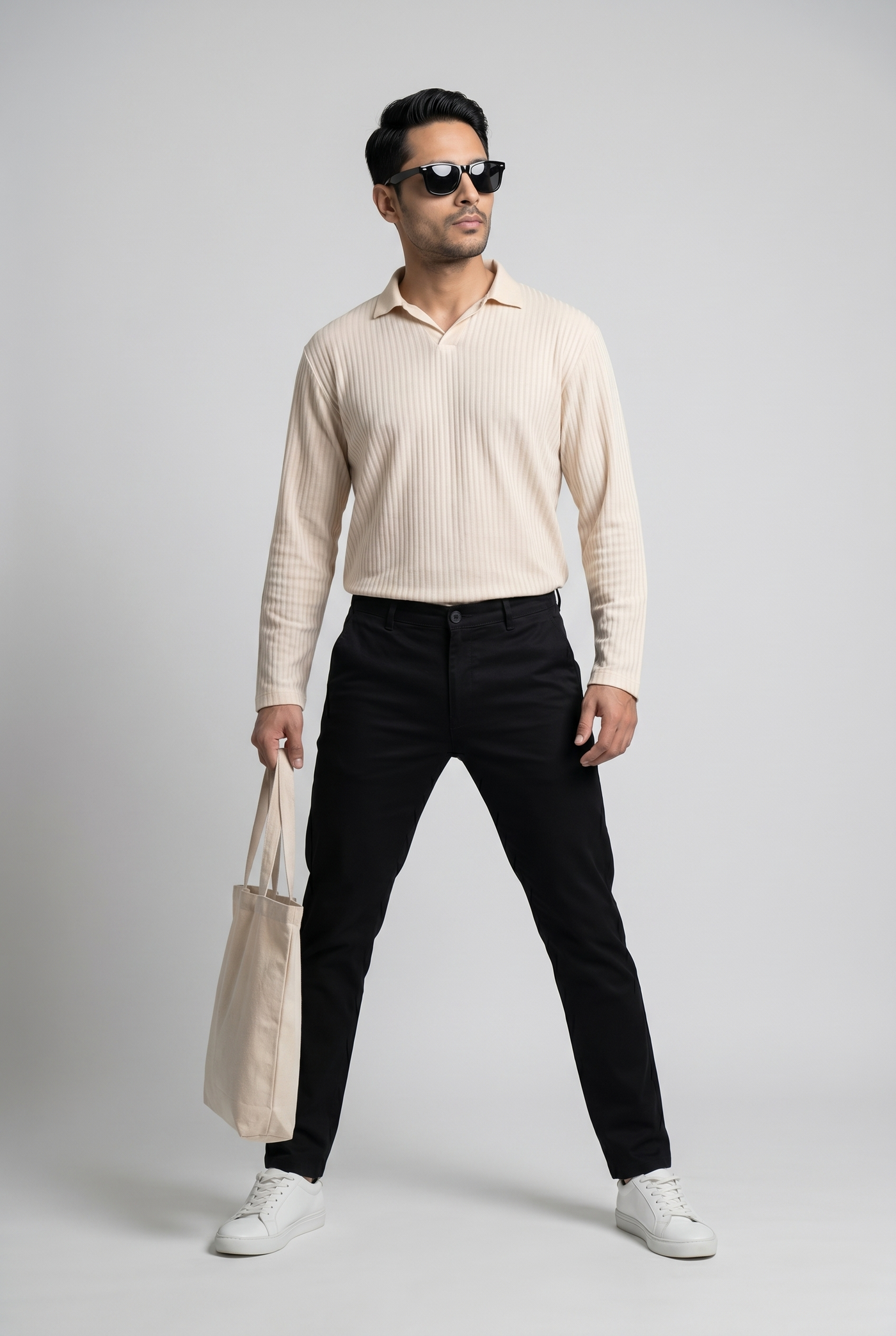 From the office to the evening — Men's Royal Creamy Full-Sleeve Knitted Polo
