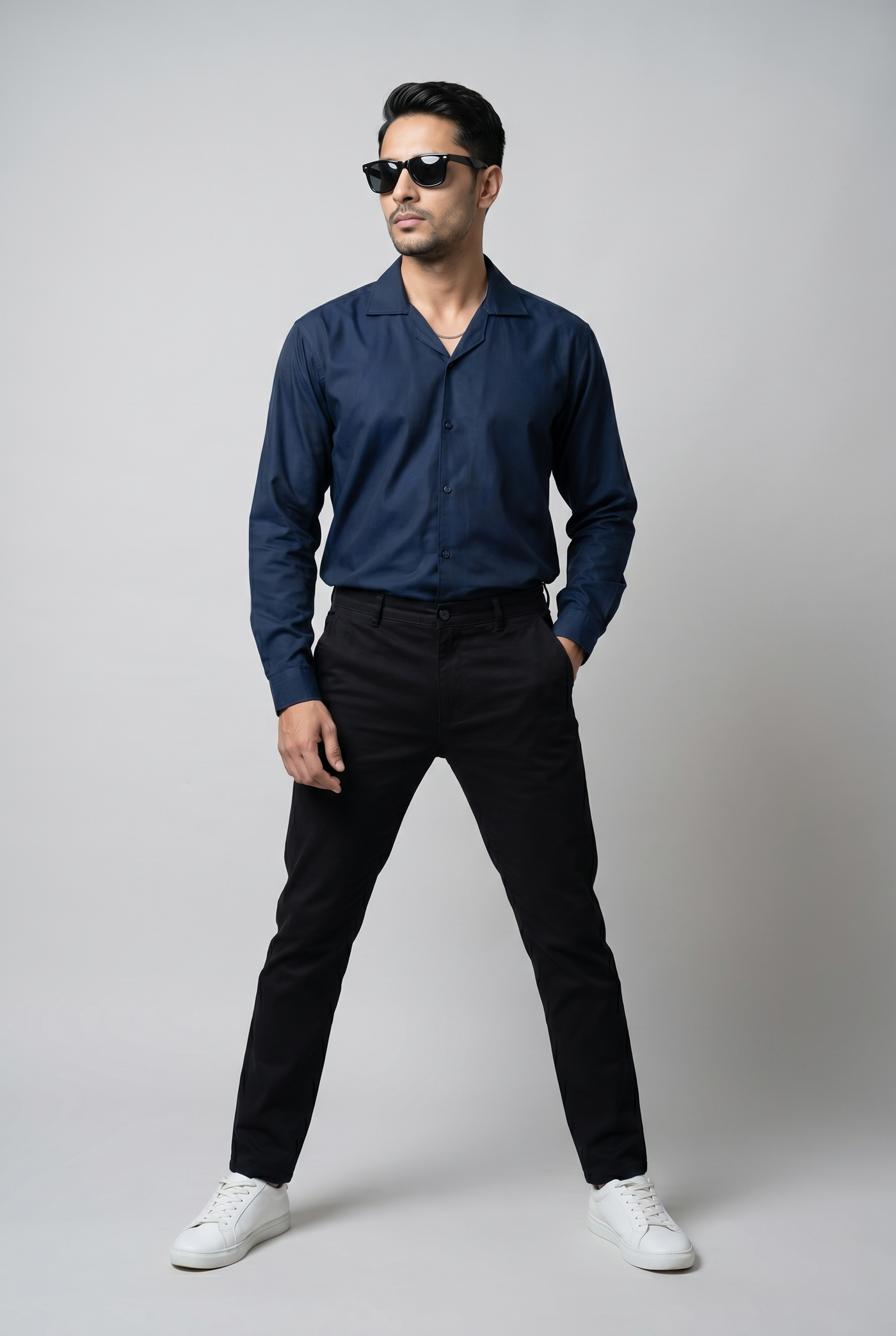 From the office to the evening — Men's Dark Blue Cuban-Collar Shirt