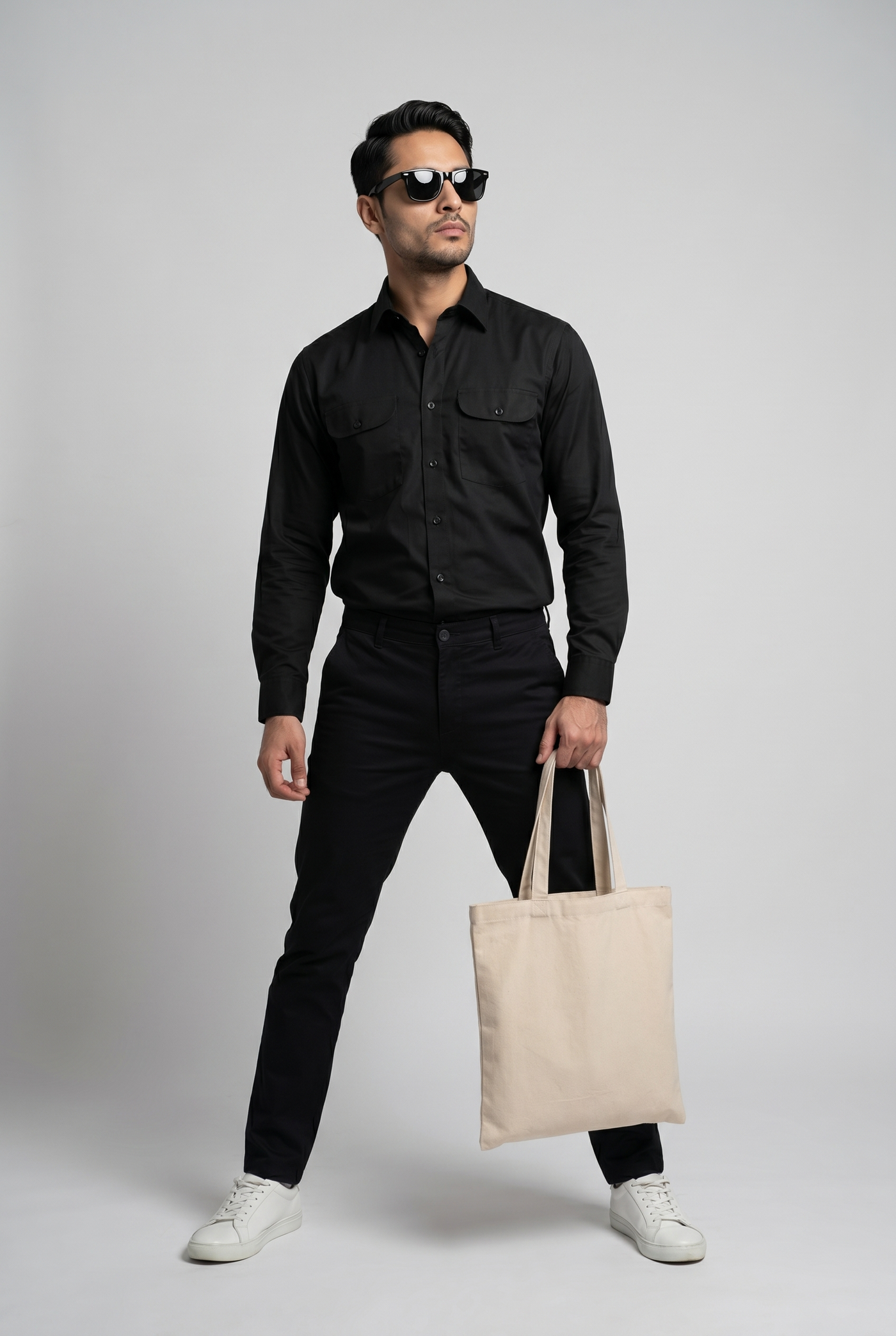 From the office to the evening — Men's Imperial Black Italian-Collar Double-Pocket Shirt