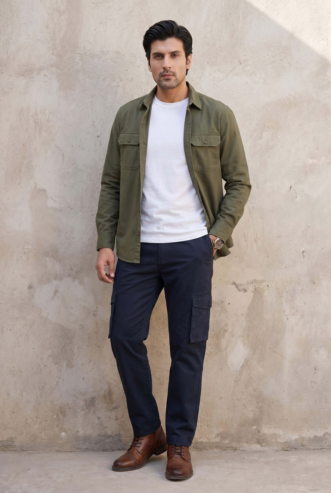 Cut tailored, not tight — Men's Dark Navy Cargo Trousers