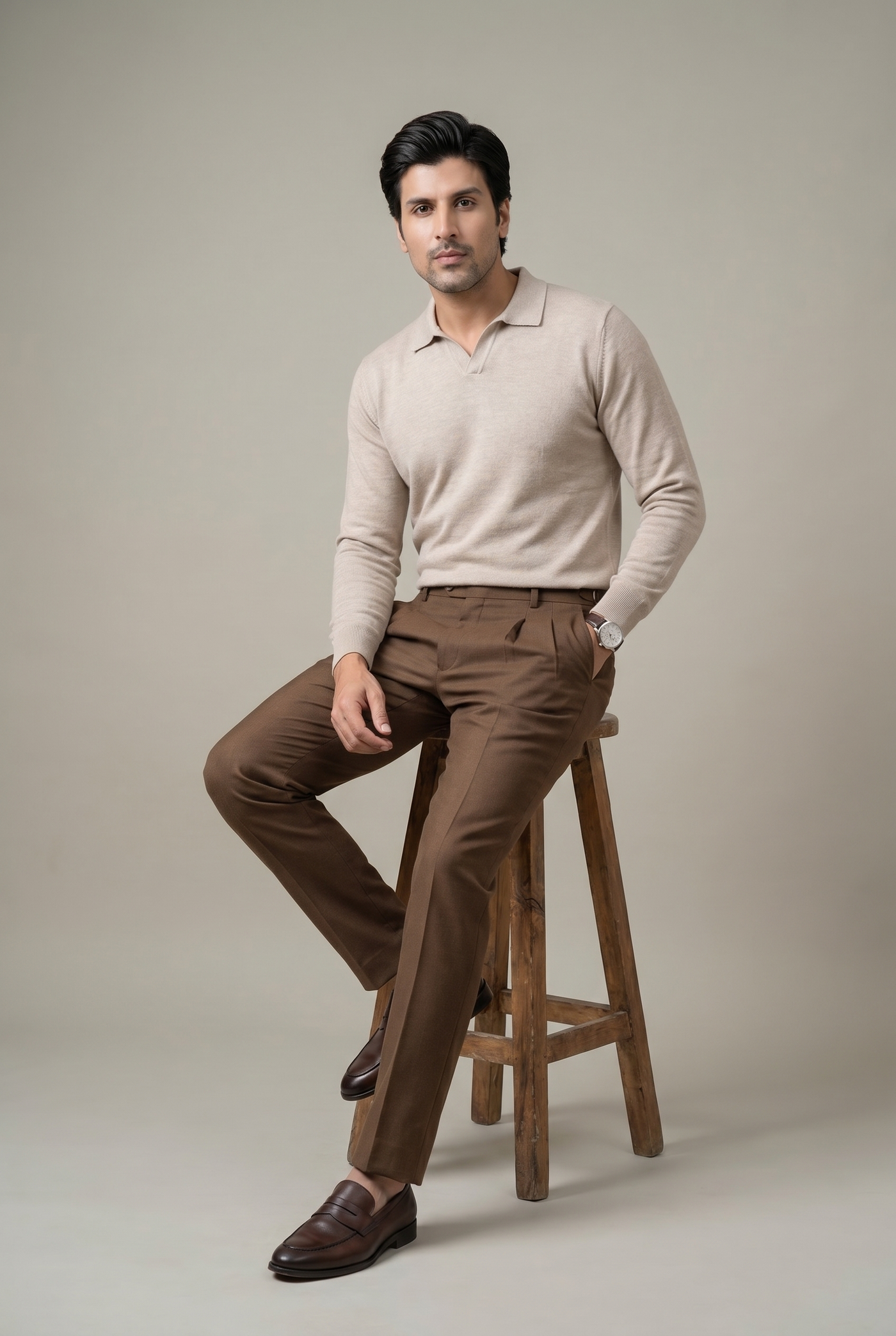 From the office to the evening — Men's Brown Pleated Trousers