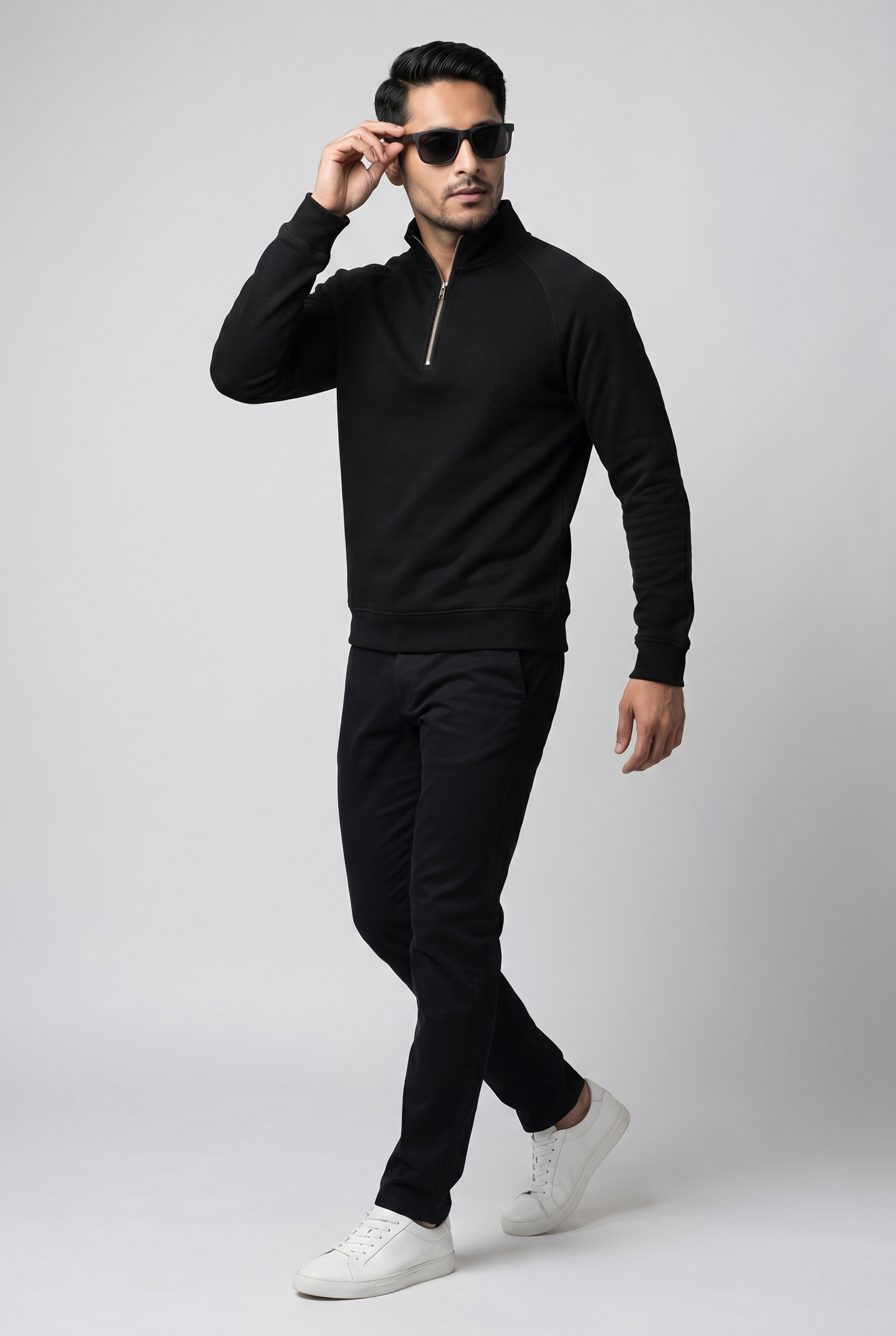 Considered fabric, premium hand-feel — Men's Black Mock-Neck Sweatshirt