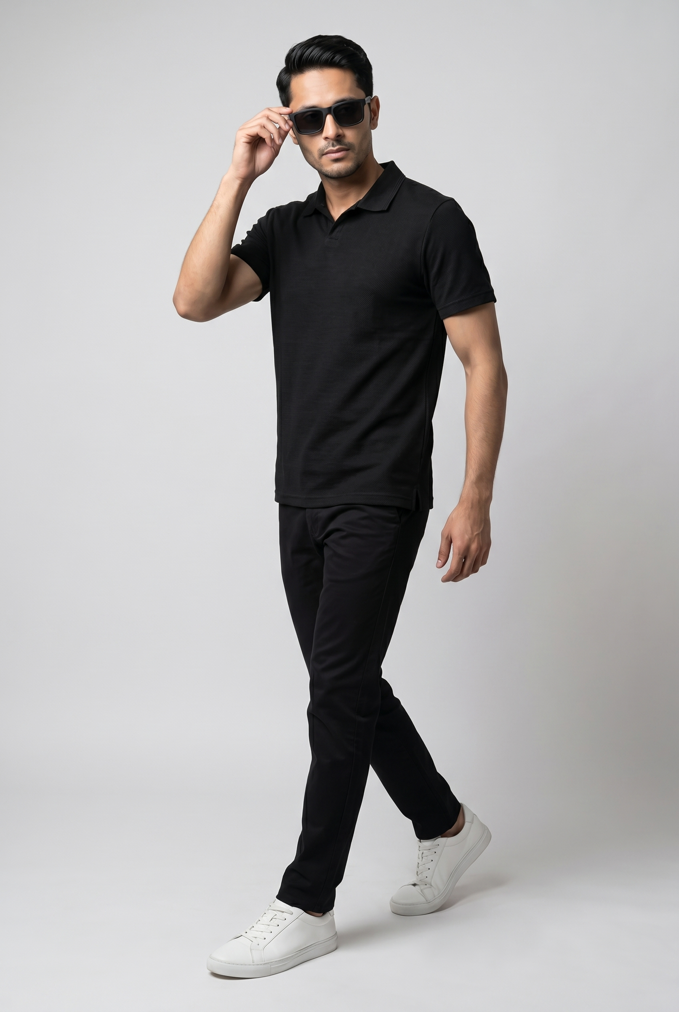 Considered fabric, premium hand-feel — Men's Black Popcorn Polo