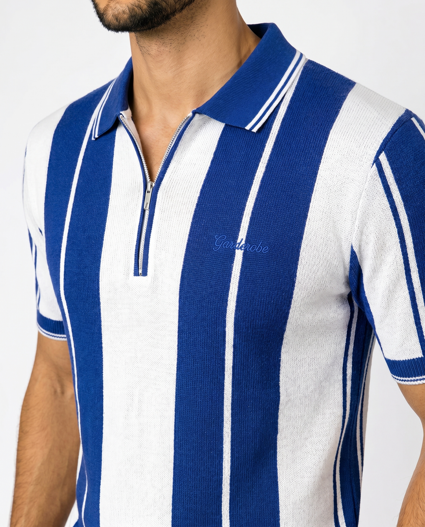 Built to hold its line — Men's Blue Panel Popcorn Polo