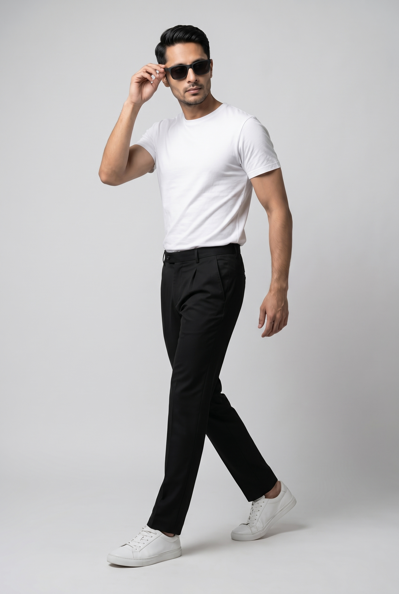 Considered fabric, premium hand-feel — Men's Black Pleated Trousers