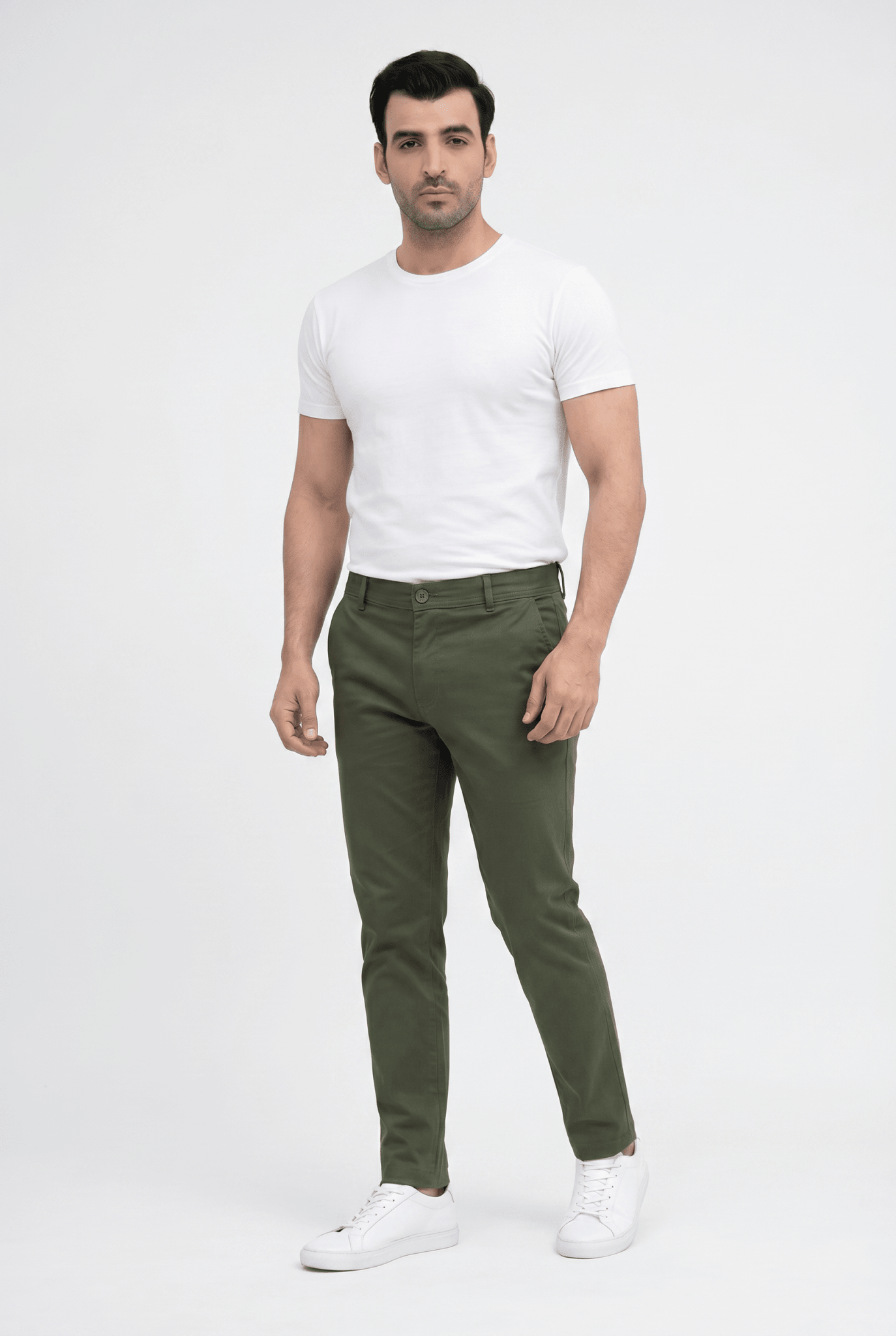 Considered fabric, premium hand-feel — Dark Olive Green Cotton Pant