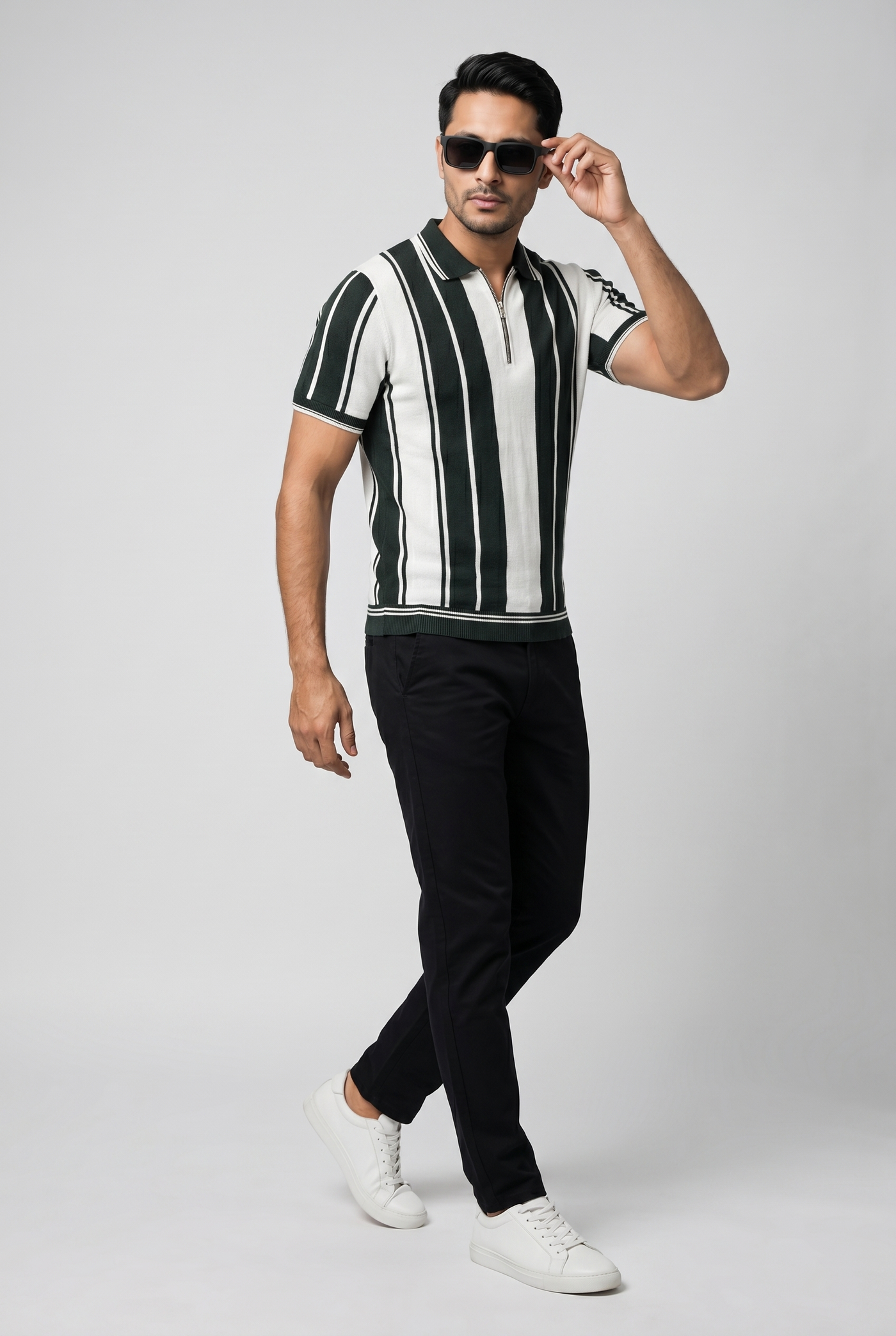 Considered fabric, premium hand-feel — Men's Green Panel Popcorn Polo