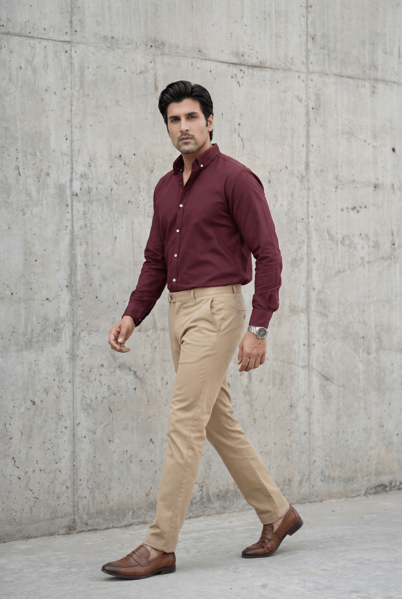 Maroon Casual Shirt - Garderobe Clothing USAMCS-001