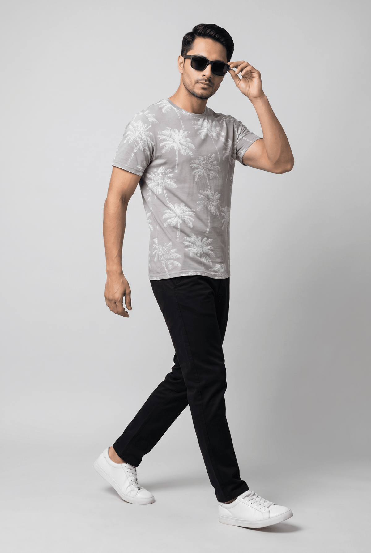 Considered fabric, premium hand-feel — Men's Ash Palm Print Tee