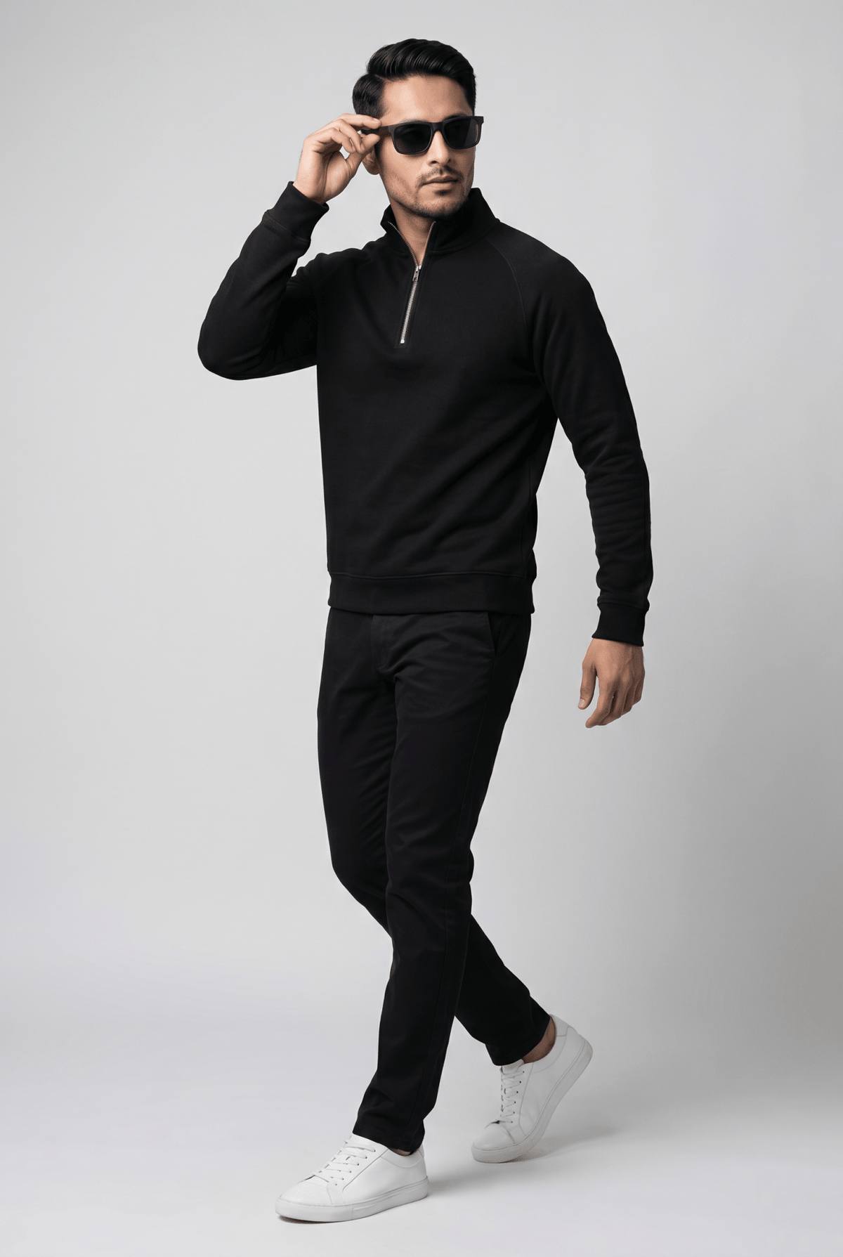 Considered fabric, premium hand-feel — Men's Black Mock-Neck Sweatshirt