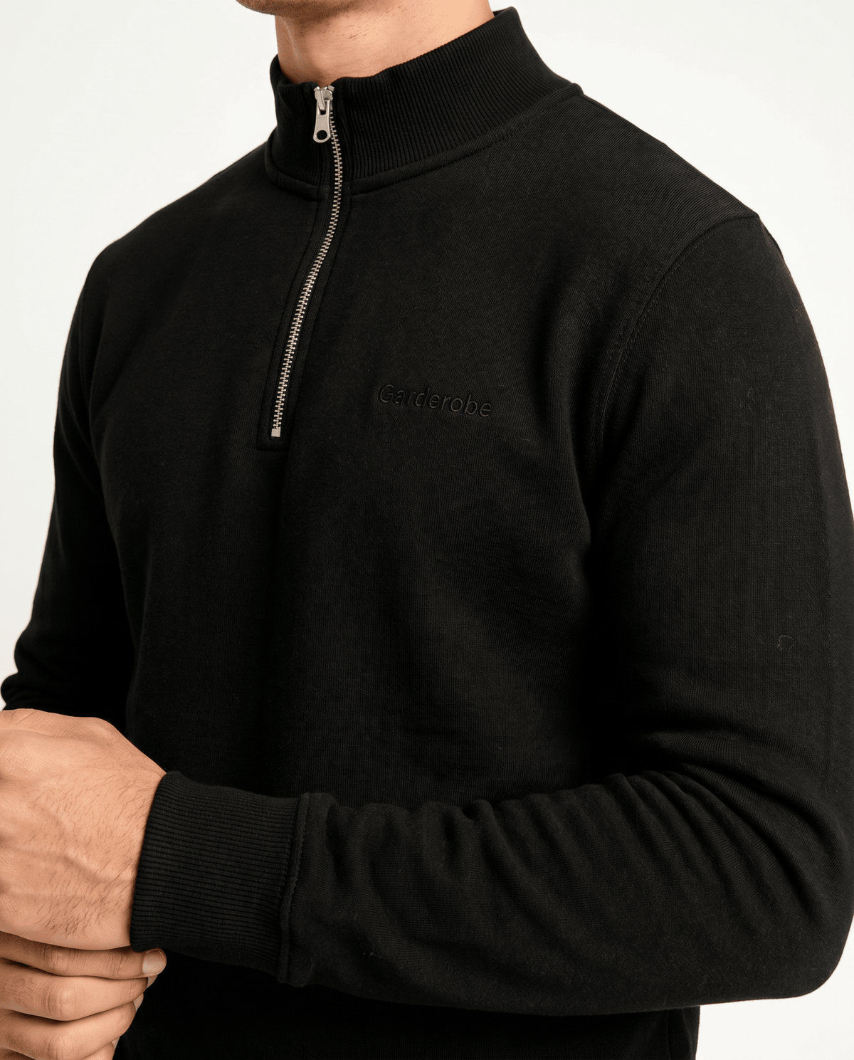 Built to hold its line — Men's Black Mock-Neck Sweatshirt