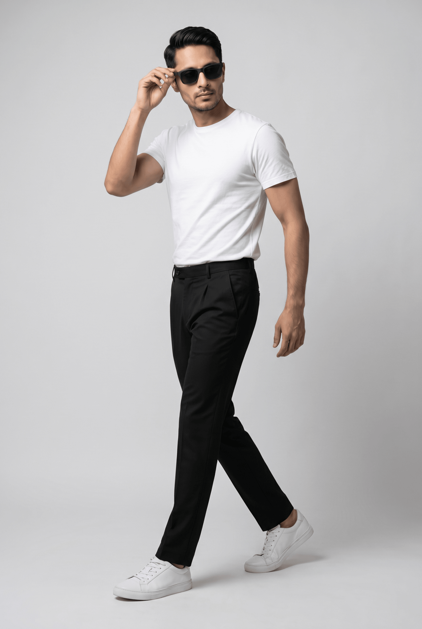 Considered fabric, premium hand-feel — Men's Black Pleated Trousers