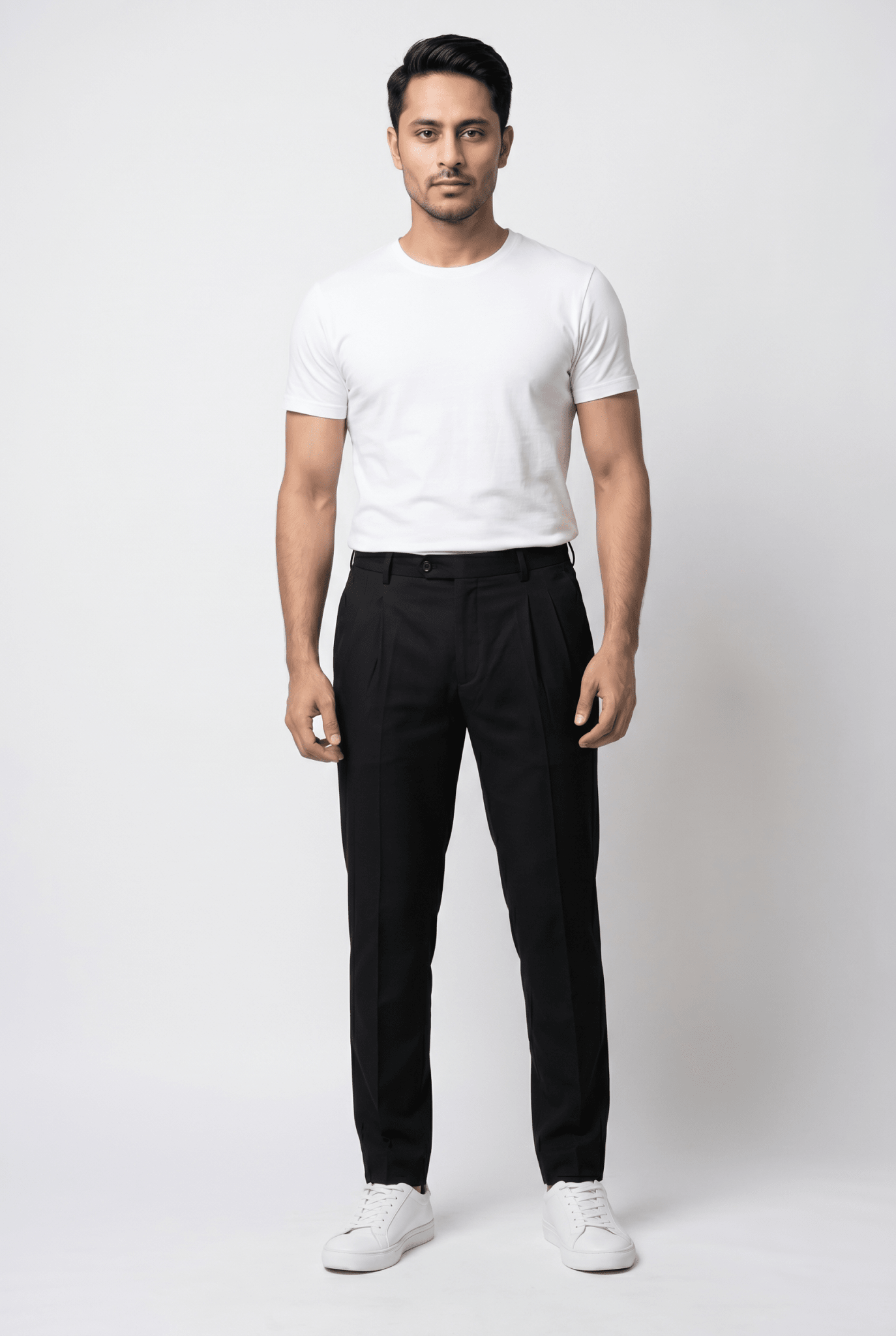 Cut tailored, not tight — Men's Black Pleated Trousers