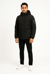 Men's Black Puffer Hoodie Jacket - Garderobe Clothing USAGRB-PUF-BLA-S
