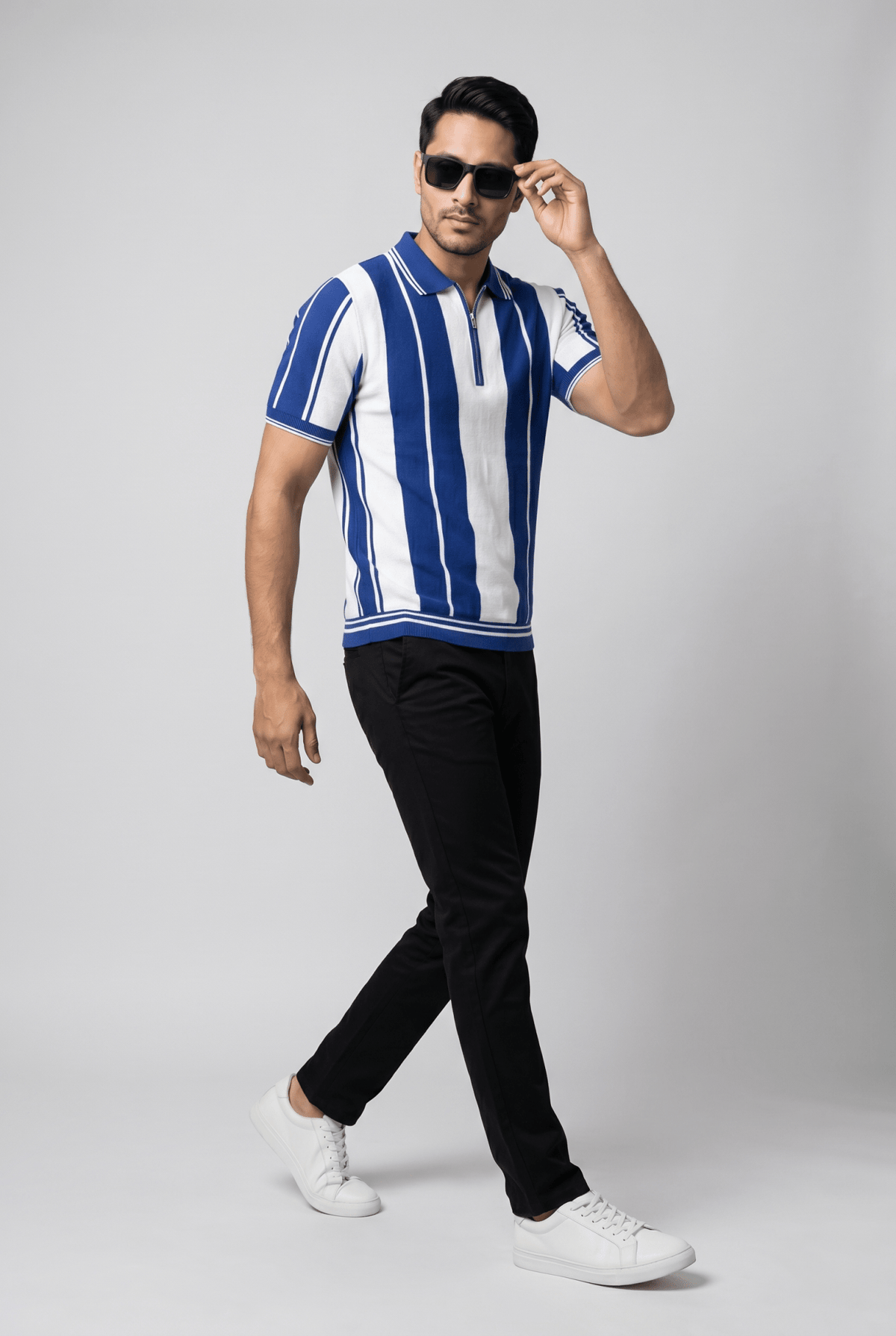 Considered fabric, premium hand-feel — Men's Blue Panel Popcorn Polo