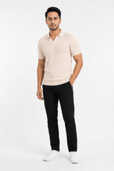 Men's Bone White Knitted Polo - Garderobe Clothing USAGRB-KNT-BNE-S