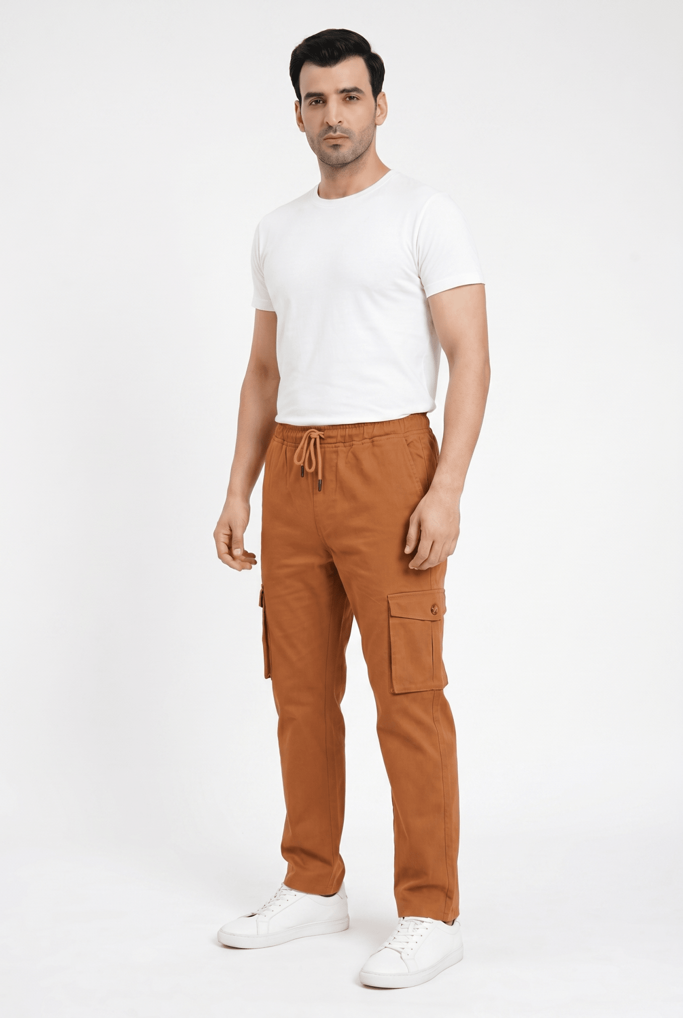Considered fabric, premium hand-feel — Men's Brown Cargo Trousers