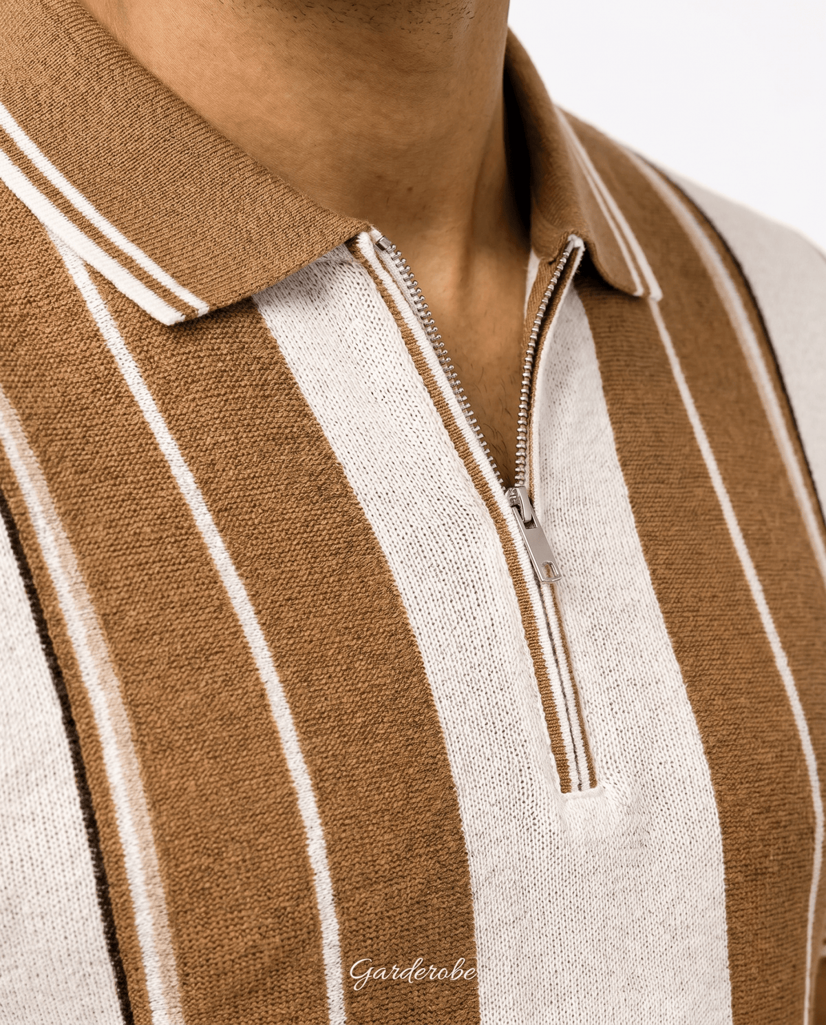 Built to hold its line — Men's Brown Panel Popcorn Polo