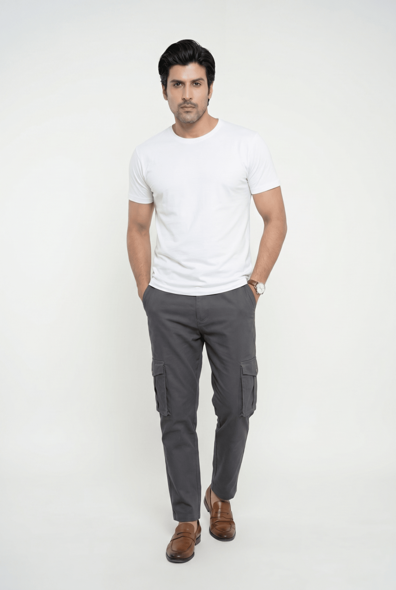 From the office to the evening — Men's Charcoal Cargo Trousers