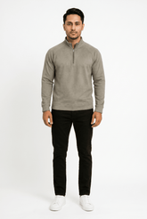 Men's Creamy Beige Mock-Neck Sweatshirt - Garderobe Clothing USAGRB-MNK-CBE-S