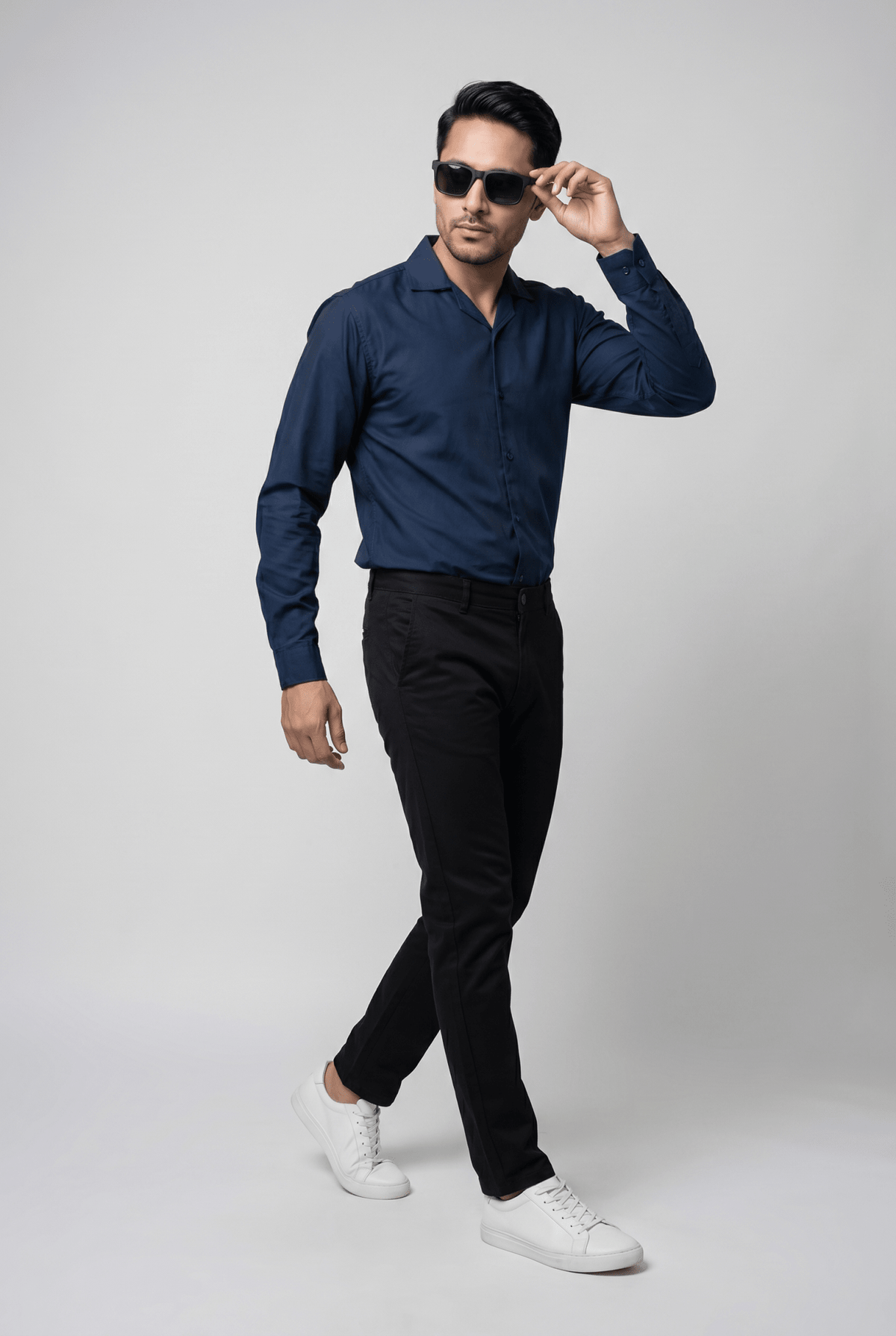 Considered fabric, premium hand-feel — Men's Dark Blue Cuban-Collar Shirt