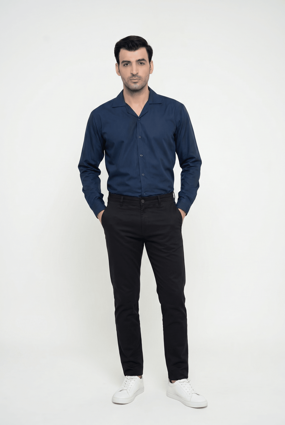 Built to hold its line — Men's Dark Blue Cuban-Collar Shirt