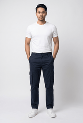 Men's Dark Navy Cargo Trousers - Garderobe Clothing USAGRB-CRG-DNA-W30