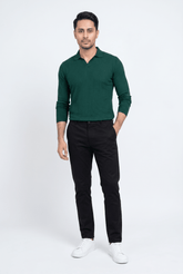 Men's Green Full-Sleeve Knitted Polo - Garderobe Clothing USAGRB-FS-GRN-S