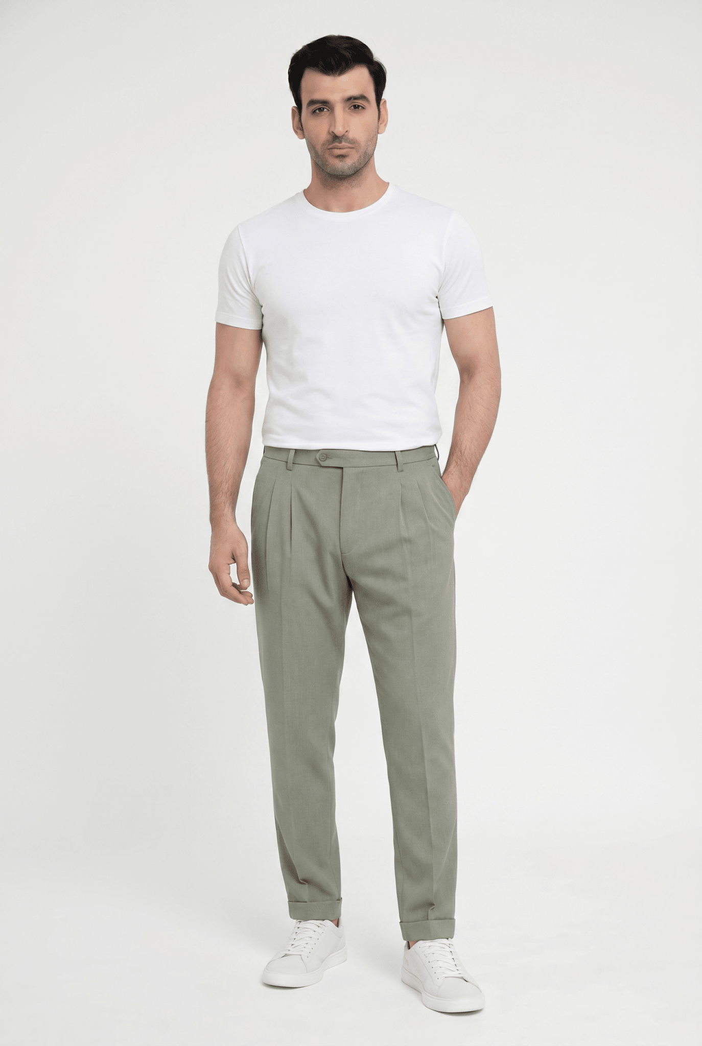 Considered fabric, premium hand-feel — Men's Green Light Pleated Trousers