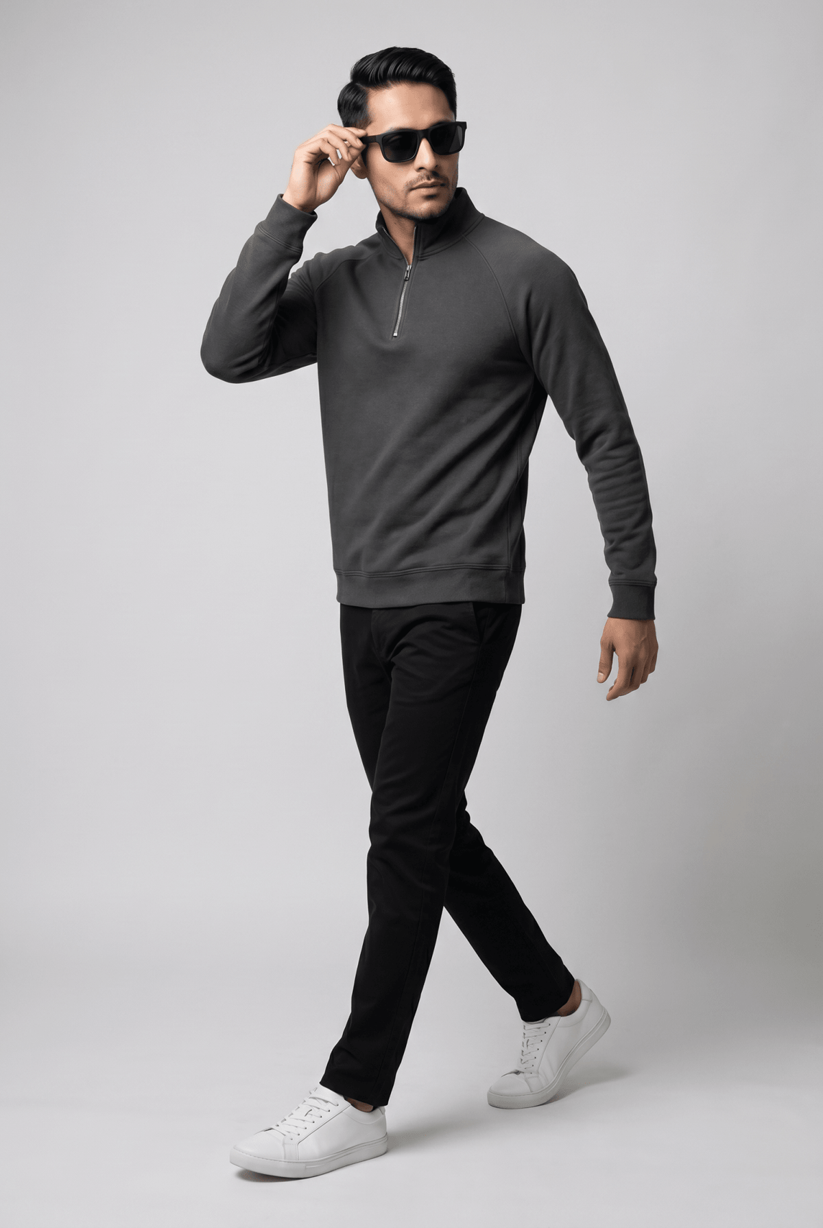 Considered fabric, premium hand-feel — Men's Grey Mock-Neck Sweatshirt