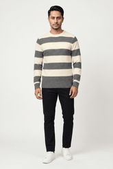 Men's Grey Panel Wool Sweater - Garderobe Clothing USAGRB-SWT-GPA-S