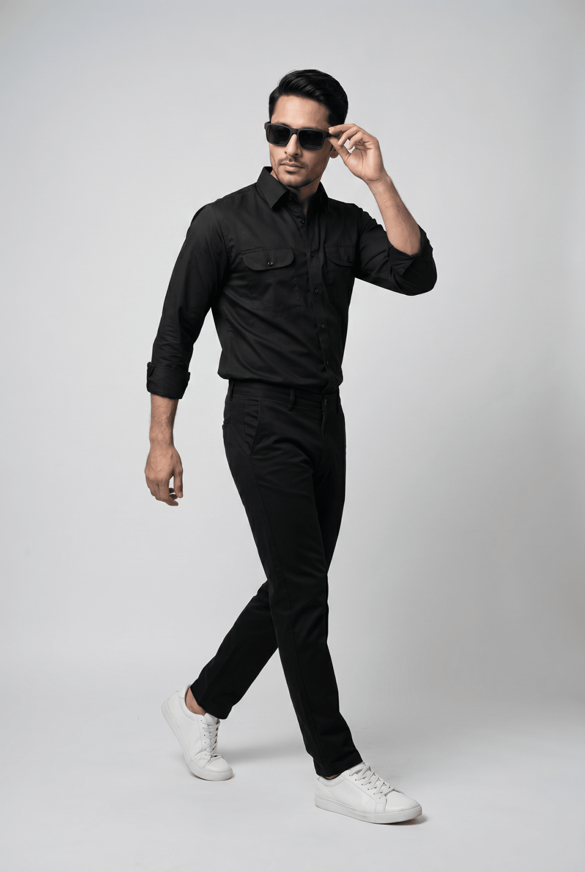 Considered fabric, premium hand-feel — Men's Imperial Black Italian-Collar Double-Pocket Shirt