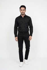 Men's Imperial Black Italian-Collar Double-Pocket Shirt - Garderobe Clothing USAGRB-ITC-IBL-S