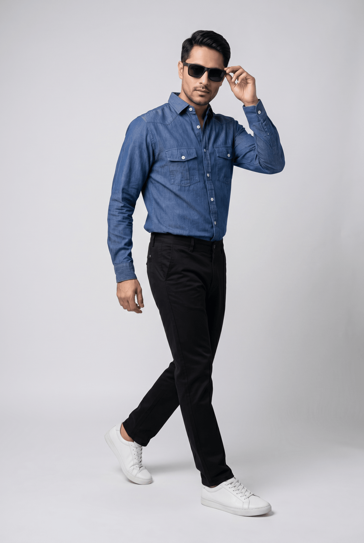 Considered fabric, premium hand-feel — Men's Light Blue Denim Shirt