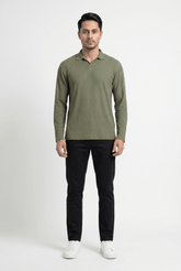 Men's Matcha Full-Sleeve Knitted Polo - Garderobe Clothing USAGRB-FS-MTC-S