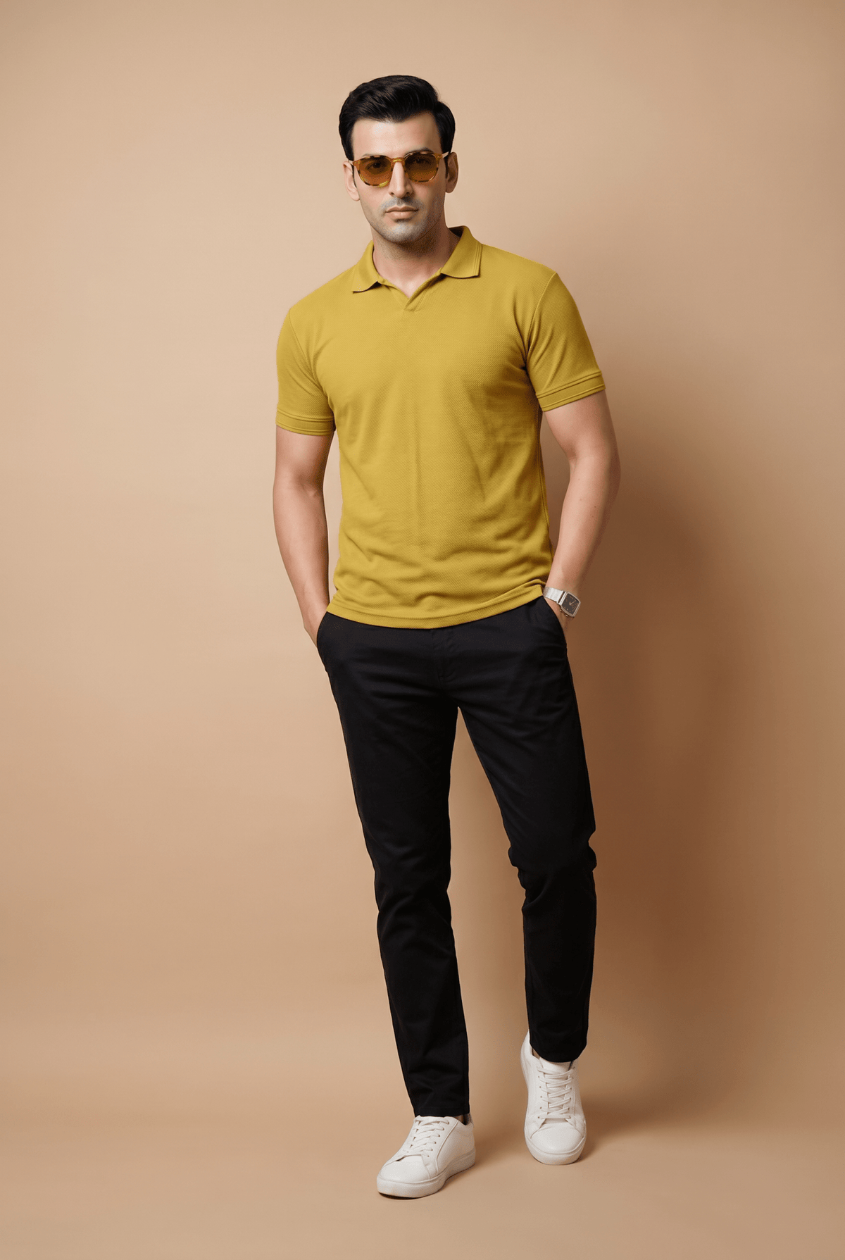 Cut tailored, not tight — Men's Mustard Popcorn Polo