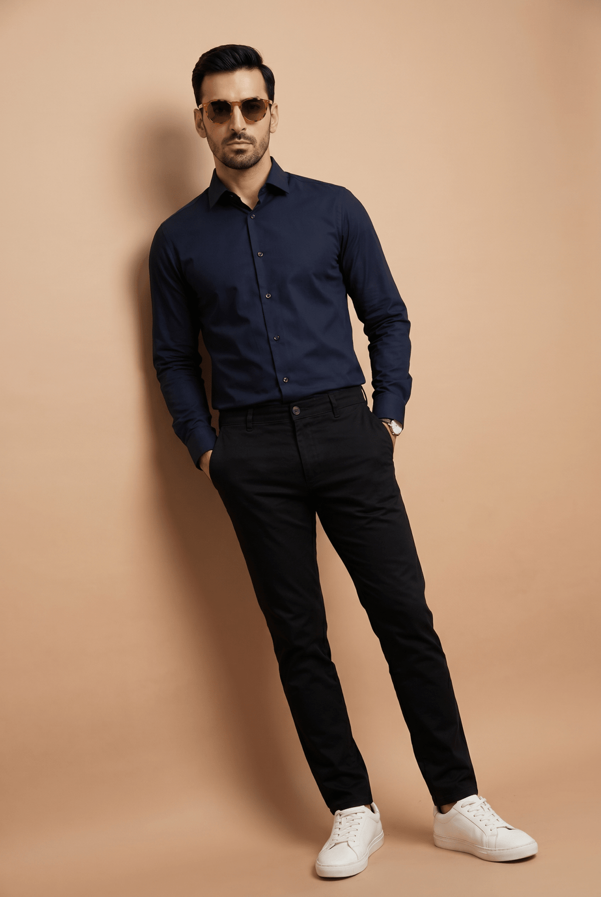 Cut tailored, not tight — Men's Navy Blue Formal Shirt – Executive Series