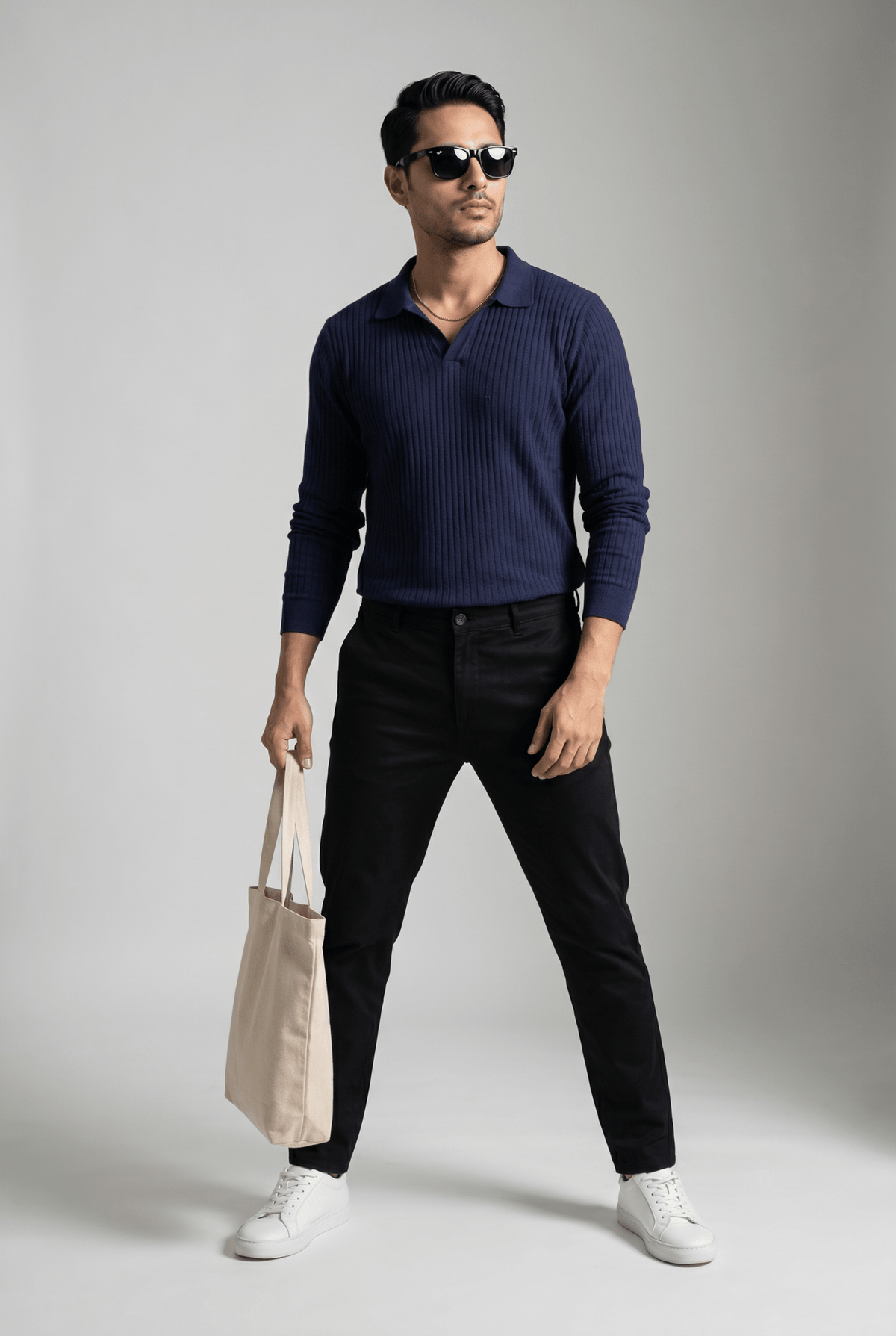 From the office to the evening — Men's Navy Full-Sleeve Knitted Polo