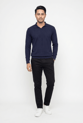 Men's Navy Full-Sleeve Knitted Polo - Garderobe Clothing USAGRB-FS-NVY-S