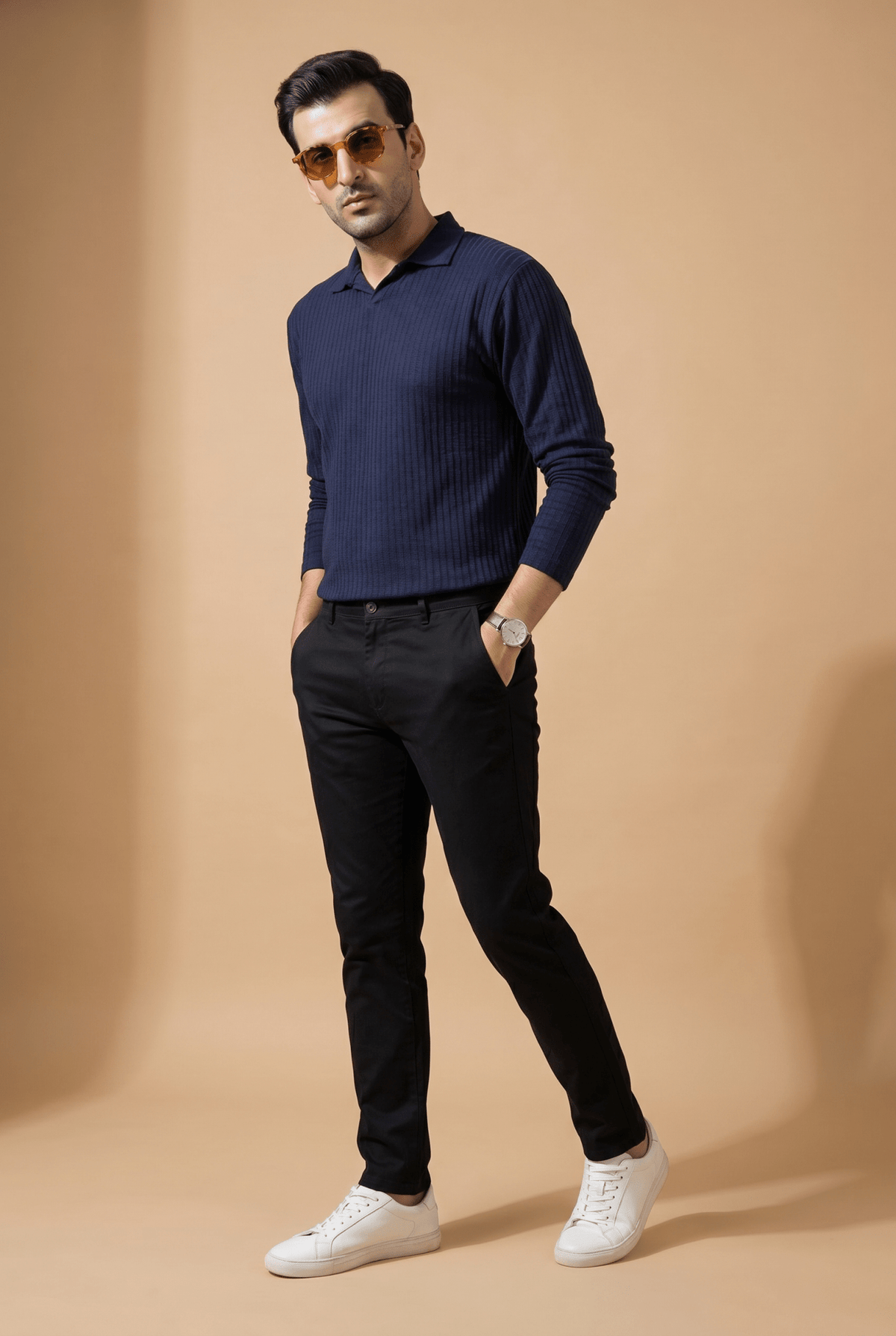 Cut tailored, not tight — Men's Navy Full-Sleeve Knitted Polo